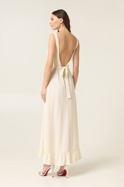 ETHER MAXI COTTON ASYMMETRICAL DRESS WITH BELT