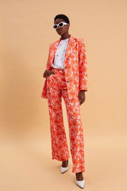 CORAL HIBISCUS 100% COTTON JEAN PANTS