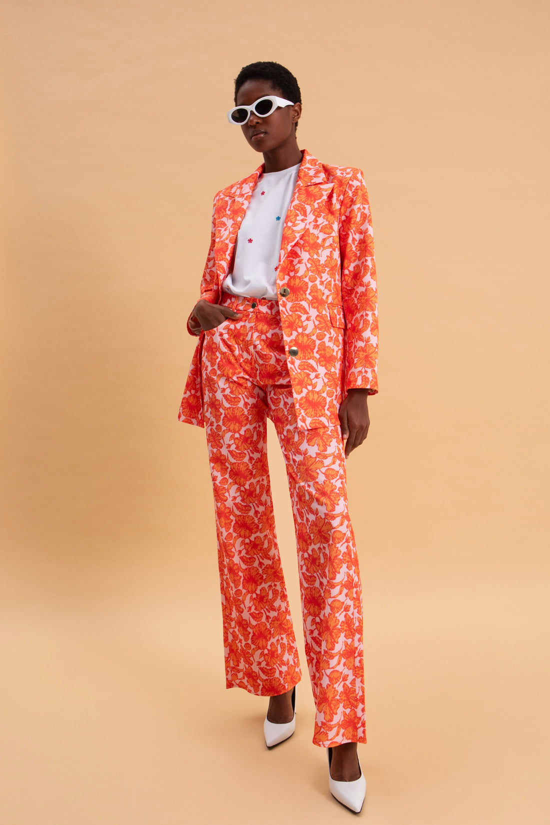 CORAL HIBISCUS 100% COTTON BLAZER