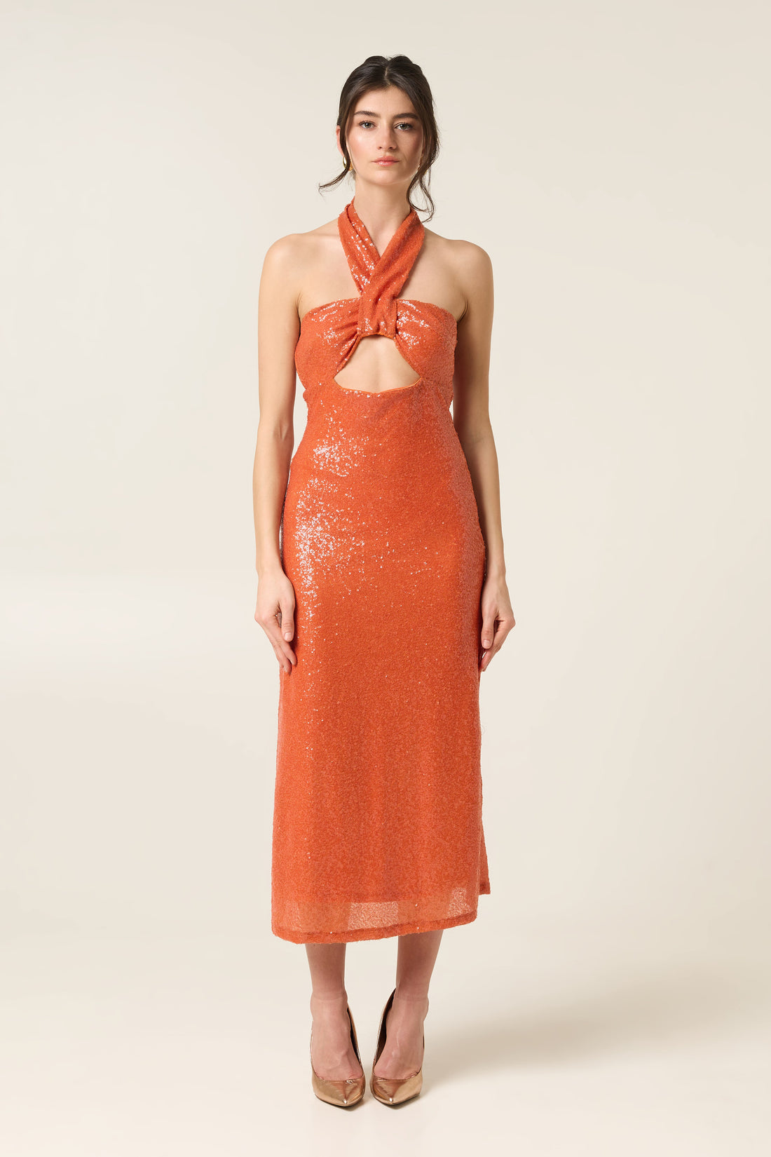 SWEET TANGERINE MIDI SEQUINED DRESS
