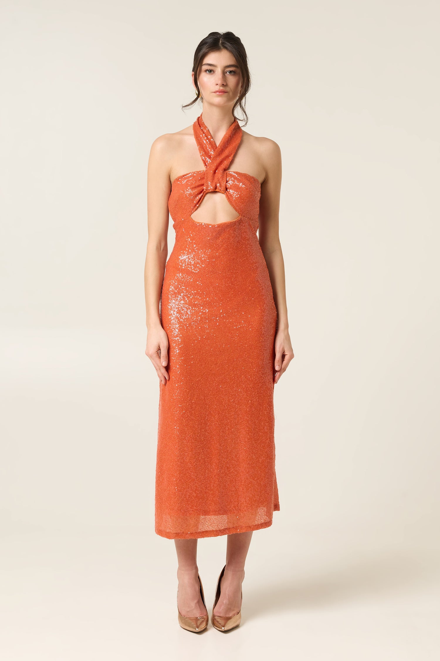 SWEET TANGERINE MIDI SEQUINED DRESS