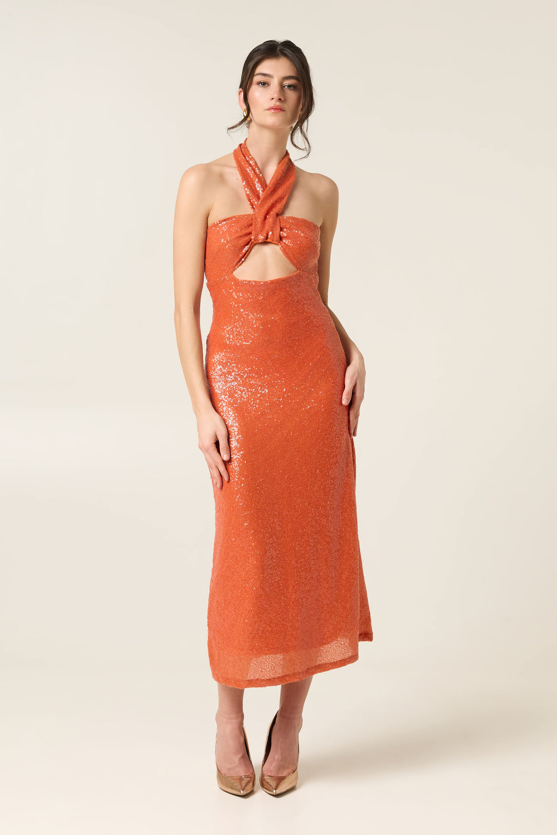 SWEET TANGERINE MIDI SEQUINED DRESS