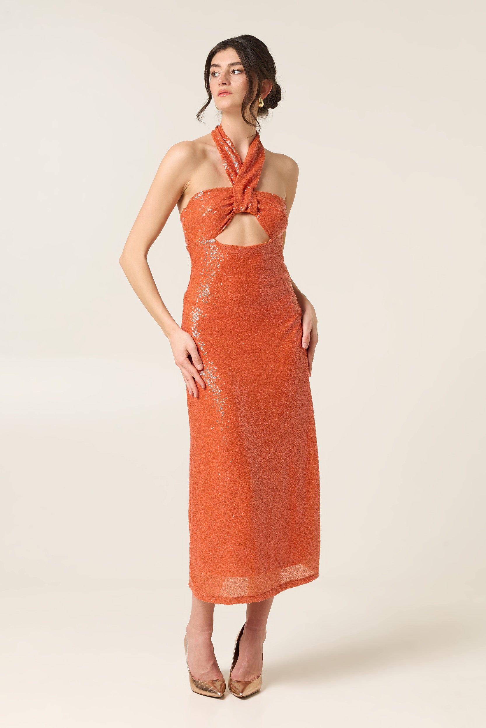 SWEET TANGERINE MIDI SEQUINED DRESS