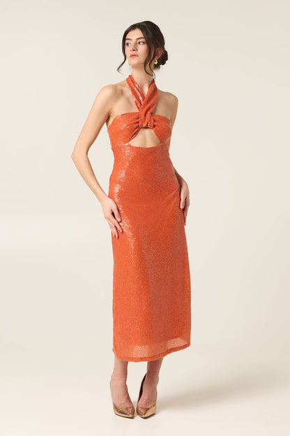 SWEET TANGERINE MIDI SEQUINED DRESS