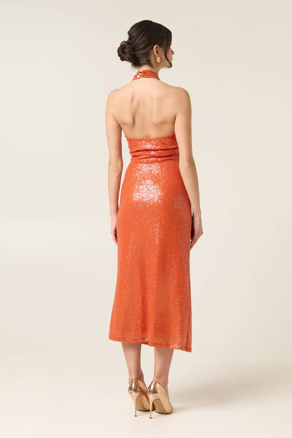 SWEET TANGERINE MIDI SEQUINED DRESS