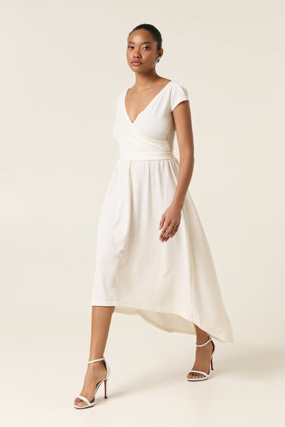 ETHER MIDI COTTON ASYMMETRICAL DRESS WITH BELT