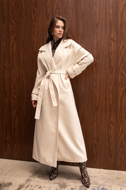 VANILLA OVERSIZED FULL LENGTH BELTED COAT