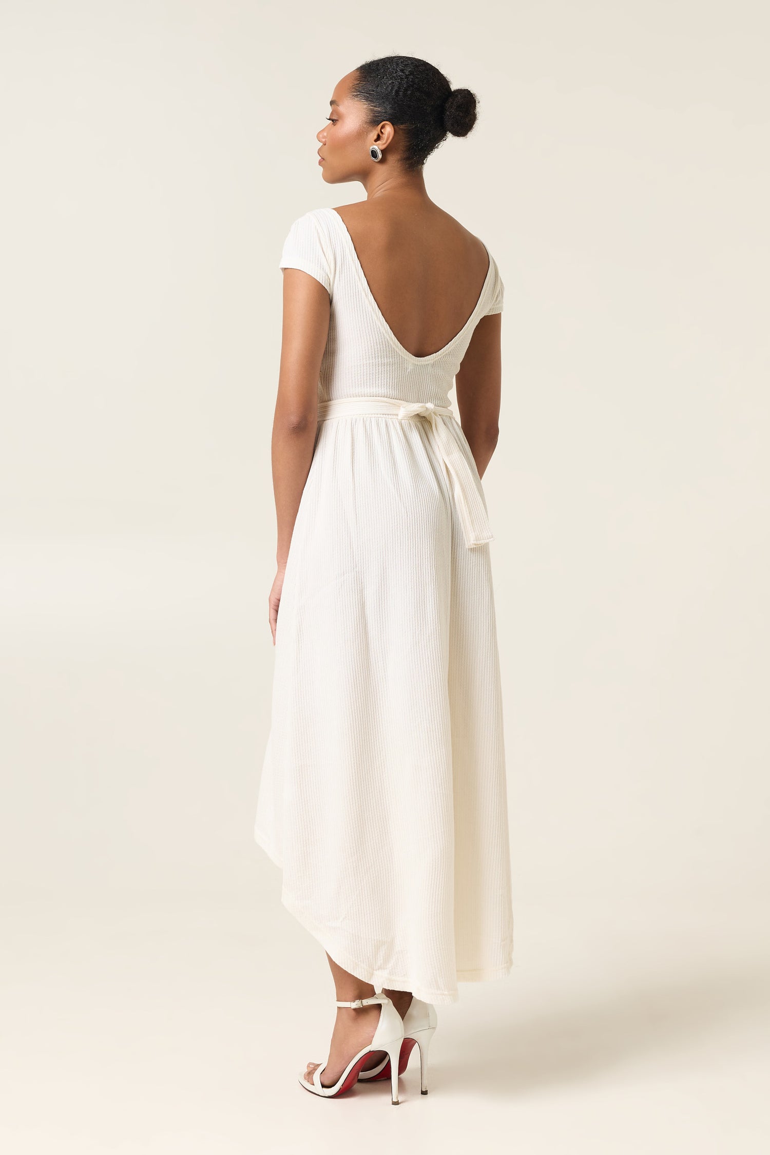 ETHER MIDI COTTON ASYMMETRICAL DRESS WITH BELT