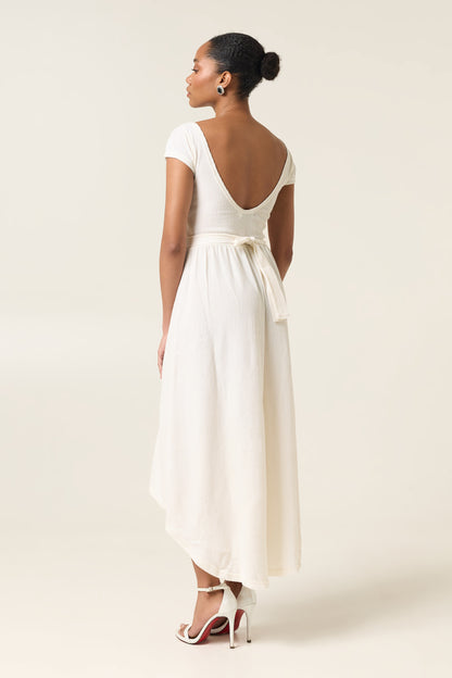 ETHER MIDI COTTON ASYMMETRICAL DRESS WITH BELT