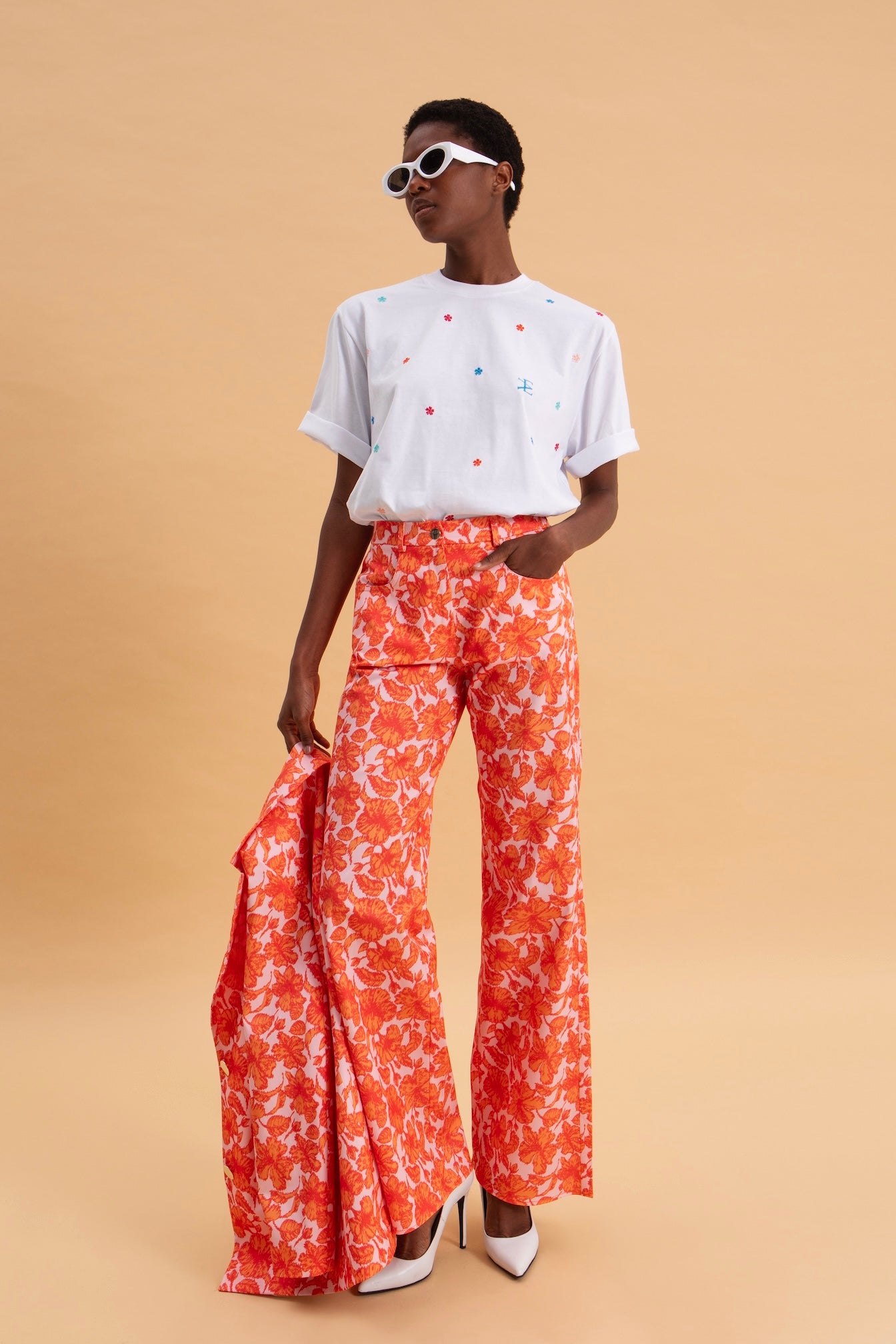 CORAL HIBISCUS 100% COTTON JEAN PANTS