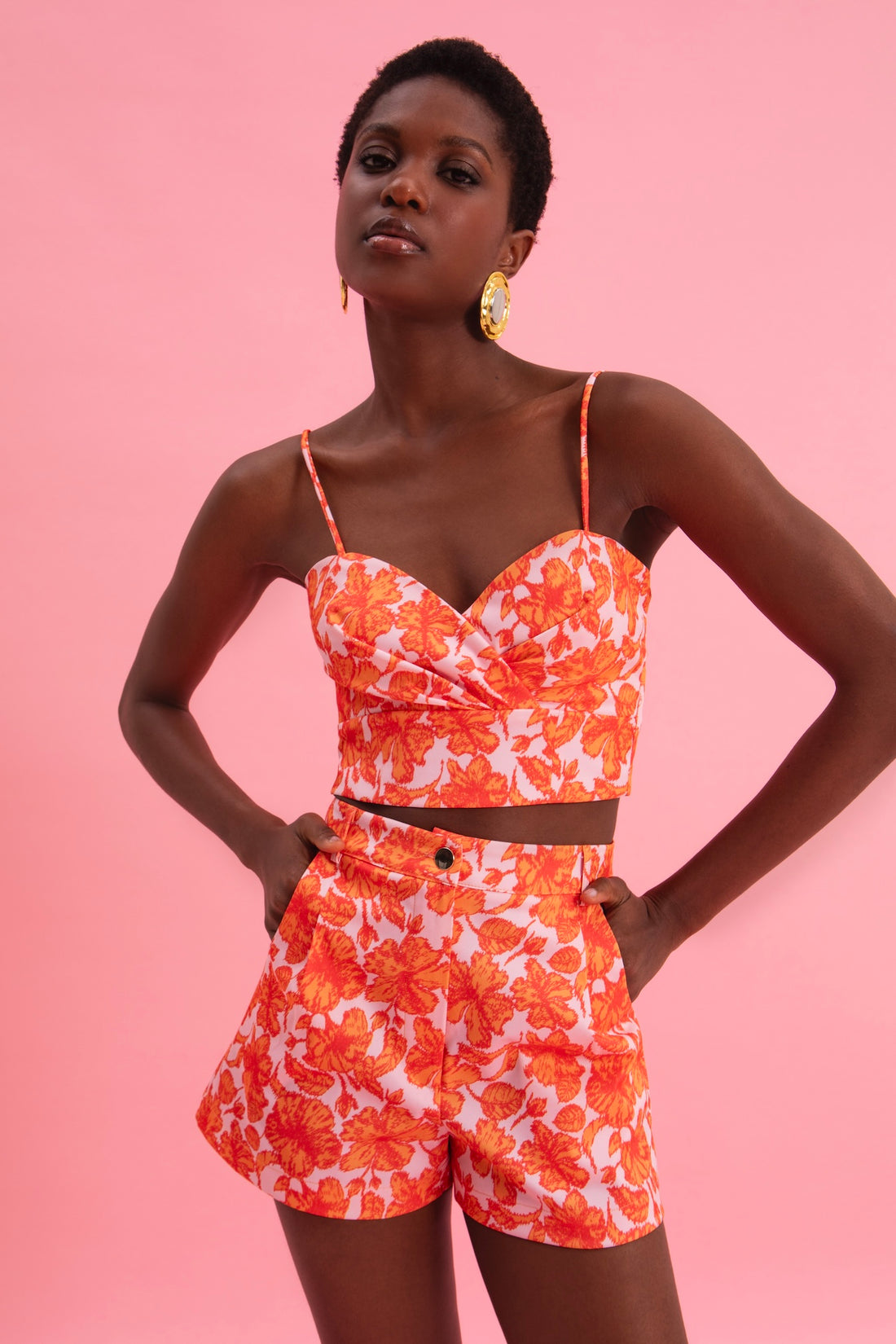 CORAL HIBISCUS 100% COTTON JEAN SHORTS