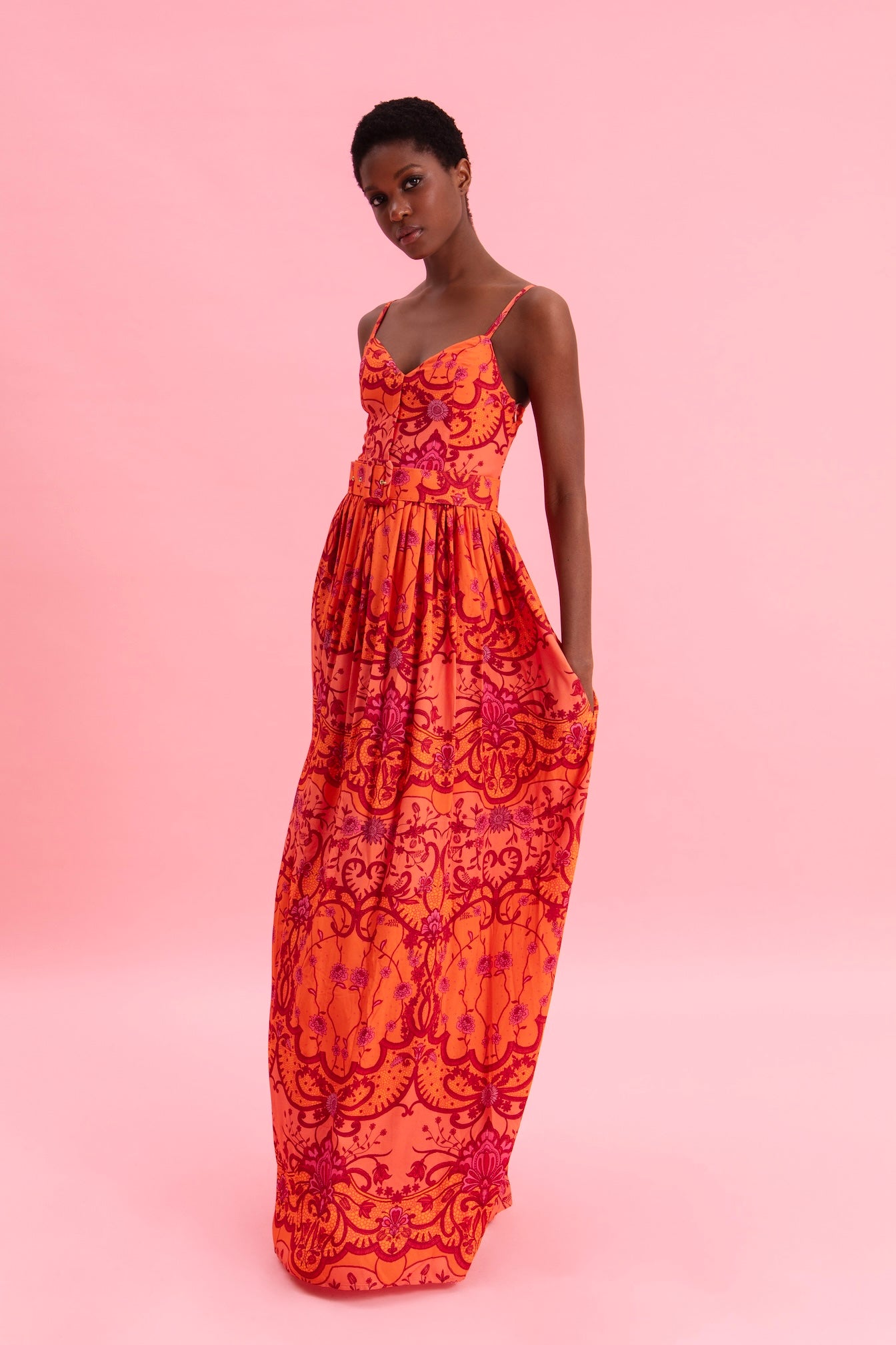 AMBER WAVES 100% VISCOSE MAXI DRESS WITH BELT