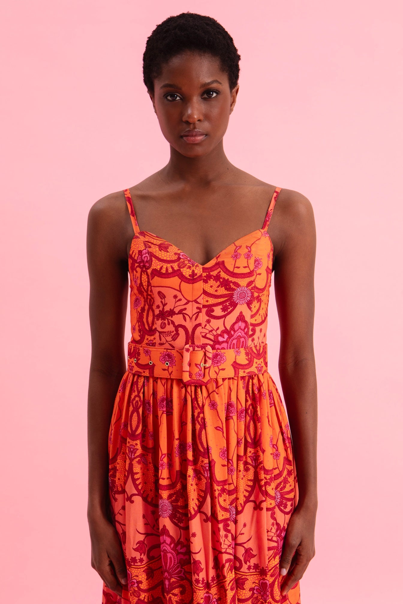 AMBER WAVES 100% VISCOSE MAXI DRESS WITH BELT