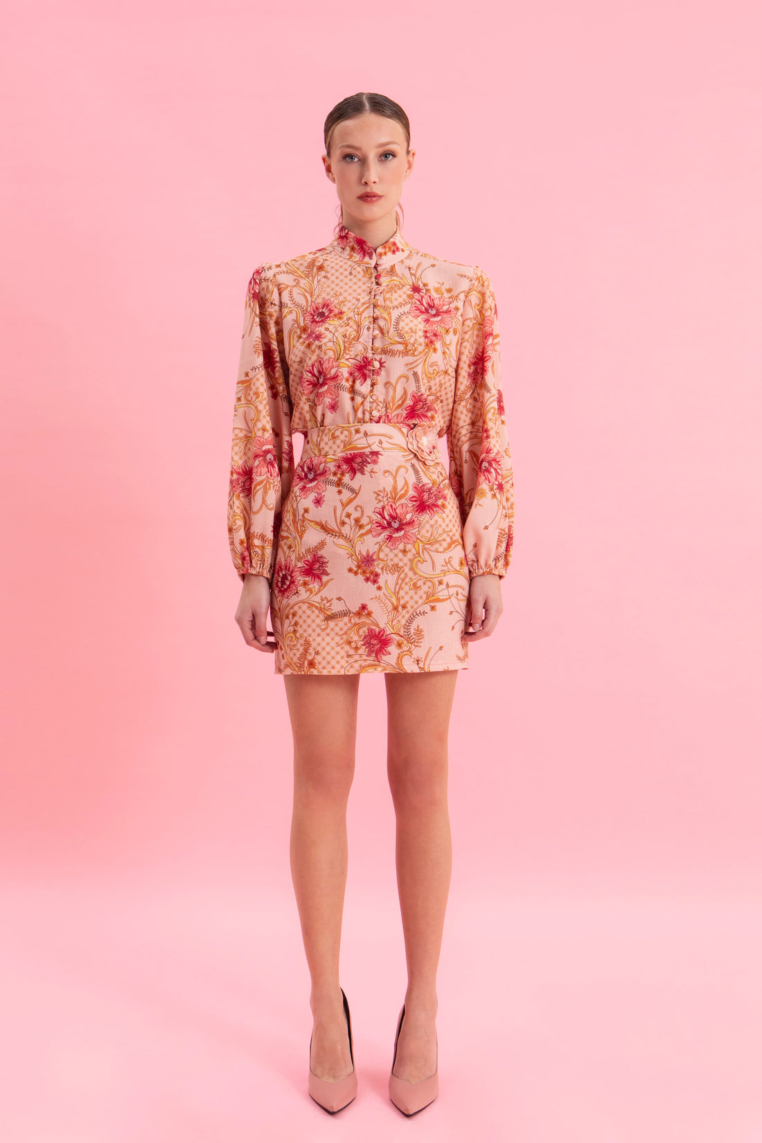 DUSTY PINK MINI LINEN SKIRT