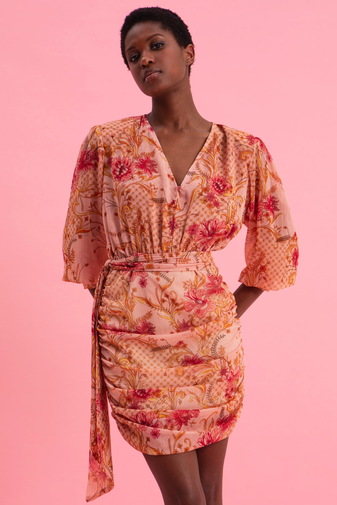 DUSTY PINK MINI DRESS WITH GOLD DETAILS