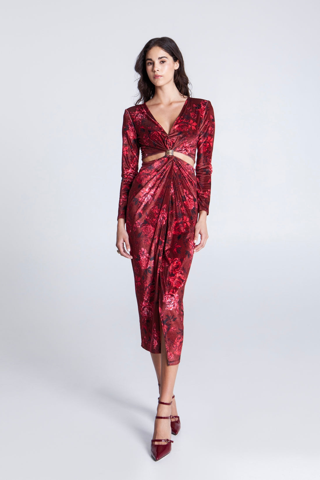 AMAROSE MIDI VELVET DRESS