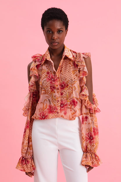 DUSTY PINK SHIRT WITH GOLD DETAILS