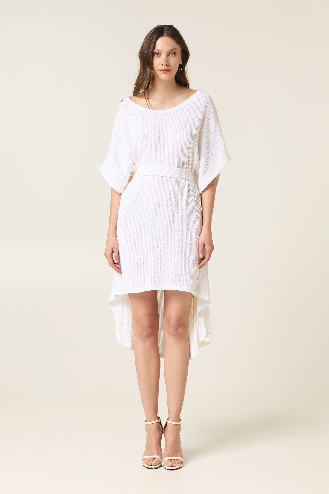 CLOUD DANCER ASYMMETRICAL COTTON DRESS WITH BELT