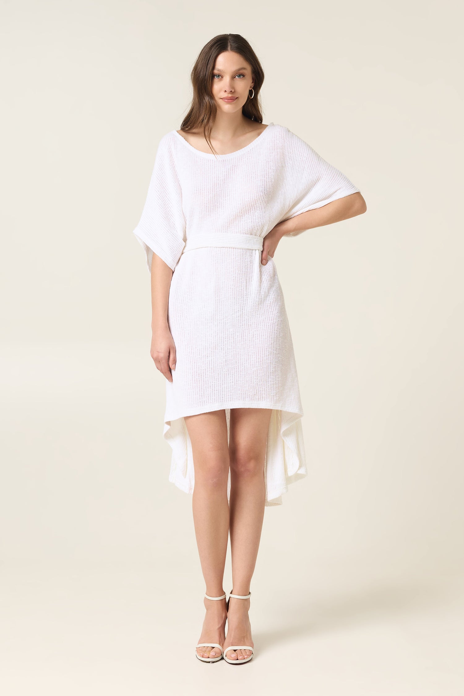 CLOUD DANCER ASYMMETRICAL COTTON DRESS WITH BELT