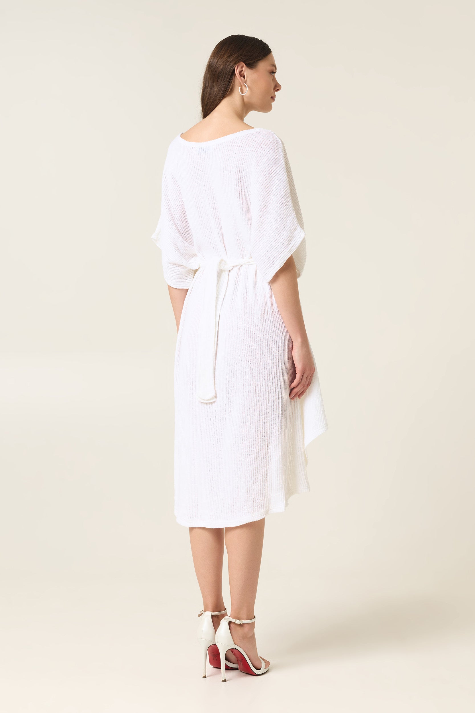 CLOUD DANCER ASYMMETRICAL COTTON DRESS WITH BELT