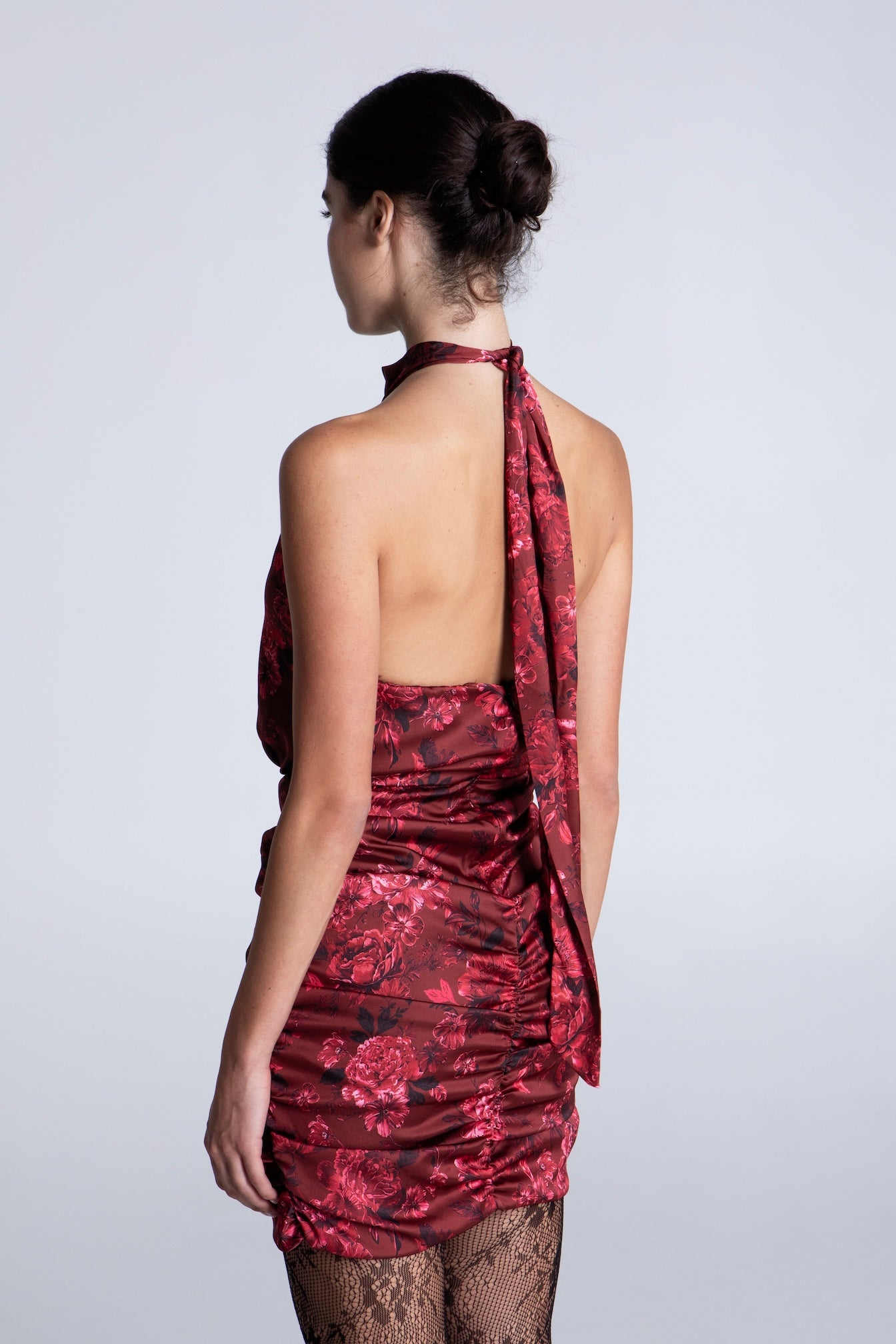 AMAROSE MINI SATIN HALTERNECK DRESS