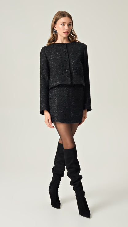 NOIR SOPHISTICATION MINI TWEED SKIRT