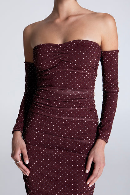 BURGUNDY POLKA DOTS MINI MESH DRESS