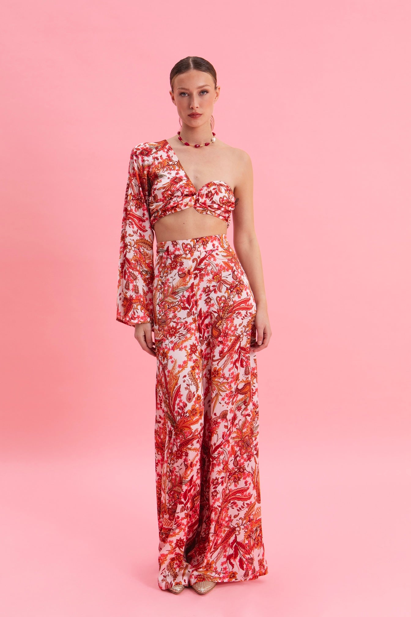 RUSTIC ROMANCE ONE SHOULDER SATIN TOP