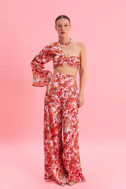 RUSTIC ROMANCE ONE SHOULDER SATIN TOP