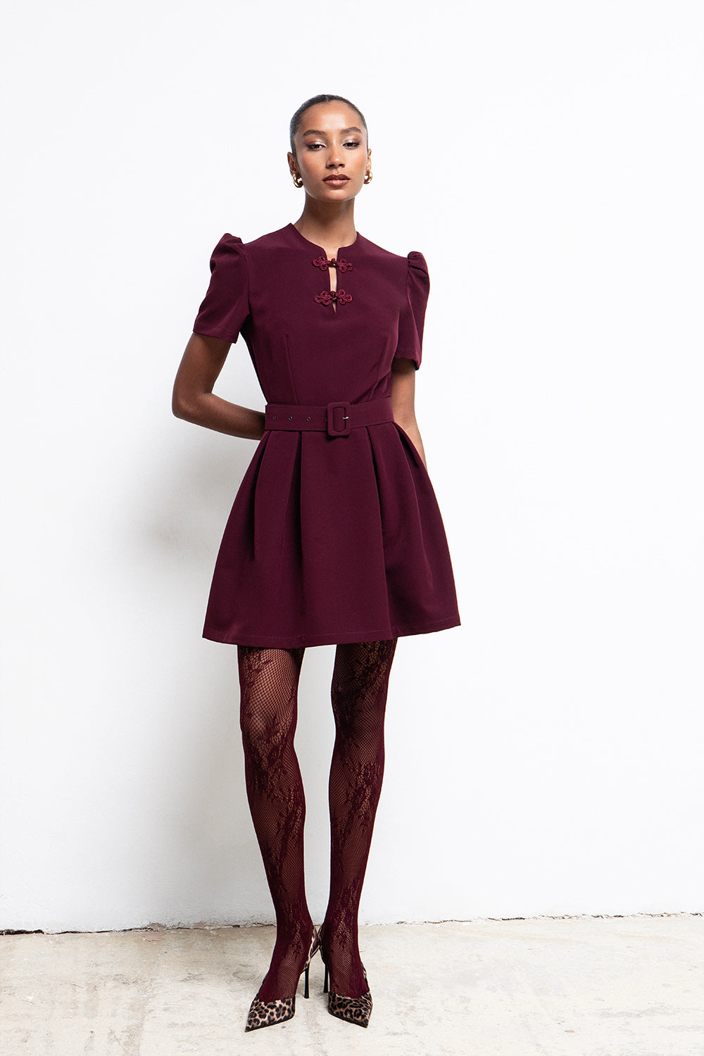 CORDELIA PUFF SLEEVE BELTED MINI DRESS