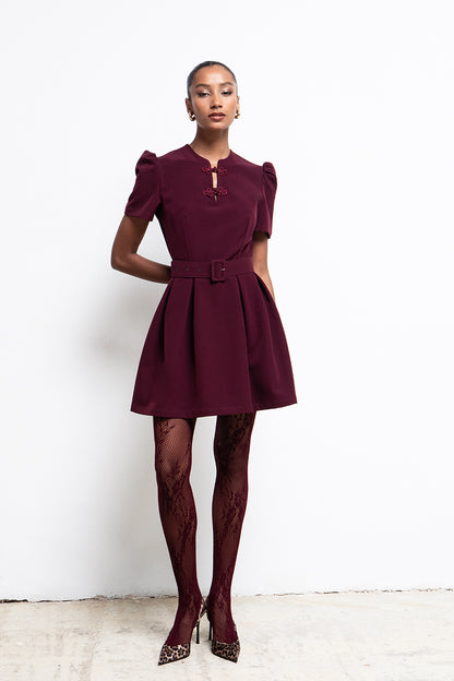 CORDELIA PUFF SLEEVE BELTED MINI DRESS