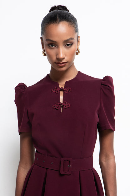 CORDELIA PUFF SLEEVE BELTED MINI DRESS