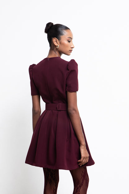 CORDELIA PUFF SLEEVE BELTED MINI DRESS