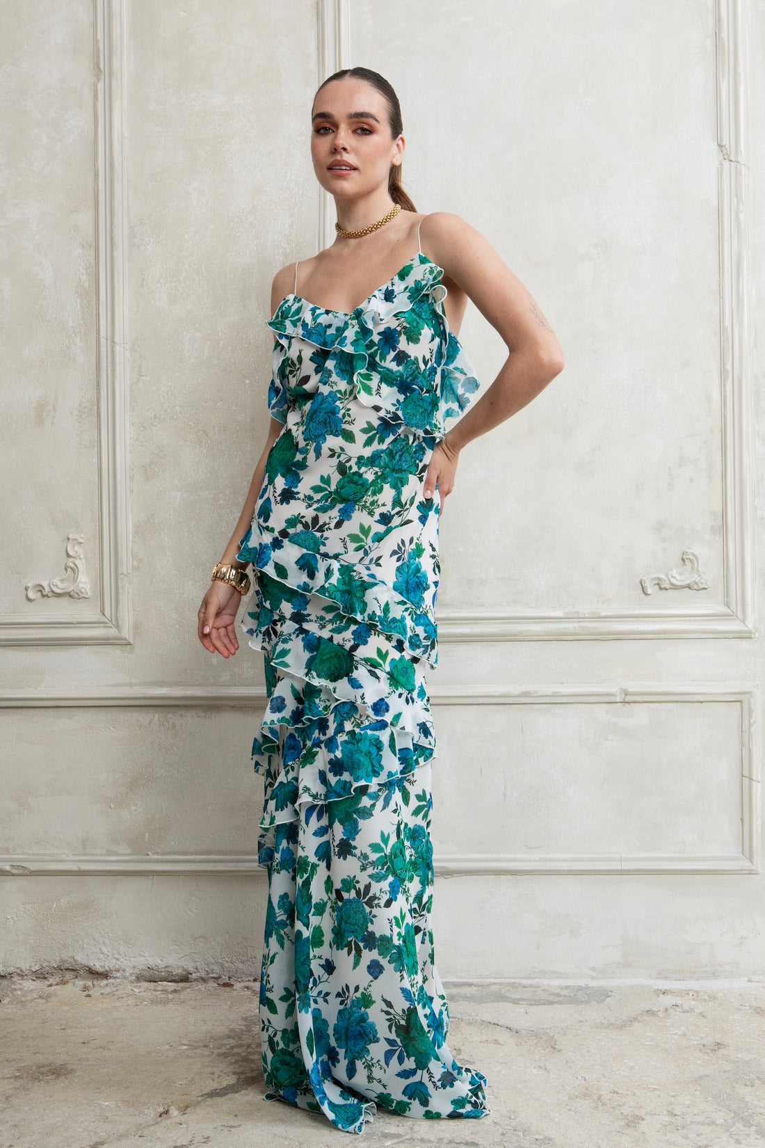 VERDELLE MAXI DRESS WITH RUFFLES