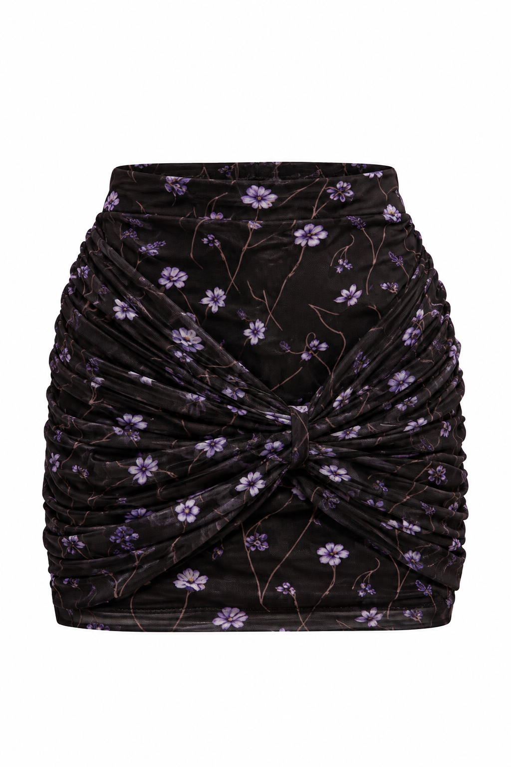 VIOLETTA RUCHED FLORAL MESH MINI SKIRT
