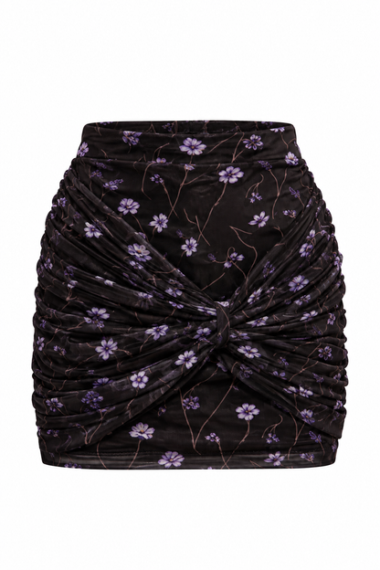 VIOLETTA RUCHED FLORAL MESH MINI SKIRT