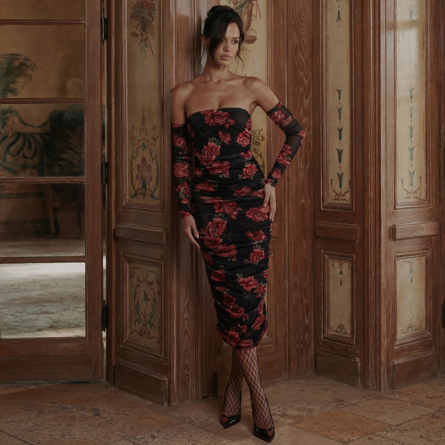 TOULOUSE MIDI MESH DRESS WITH SLEEVES