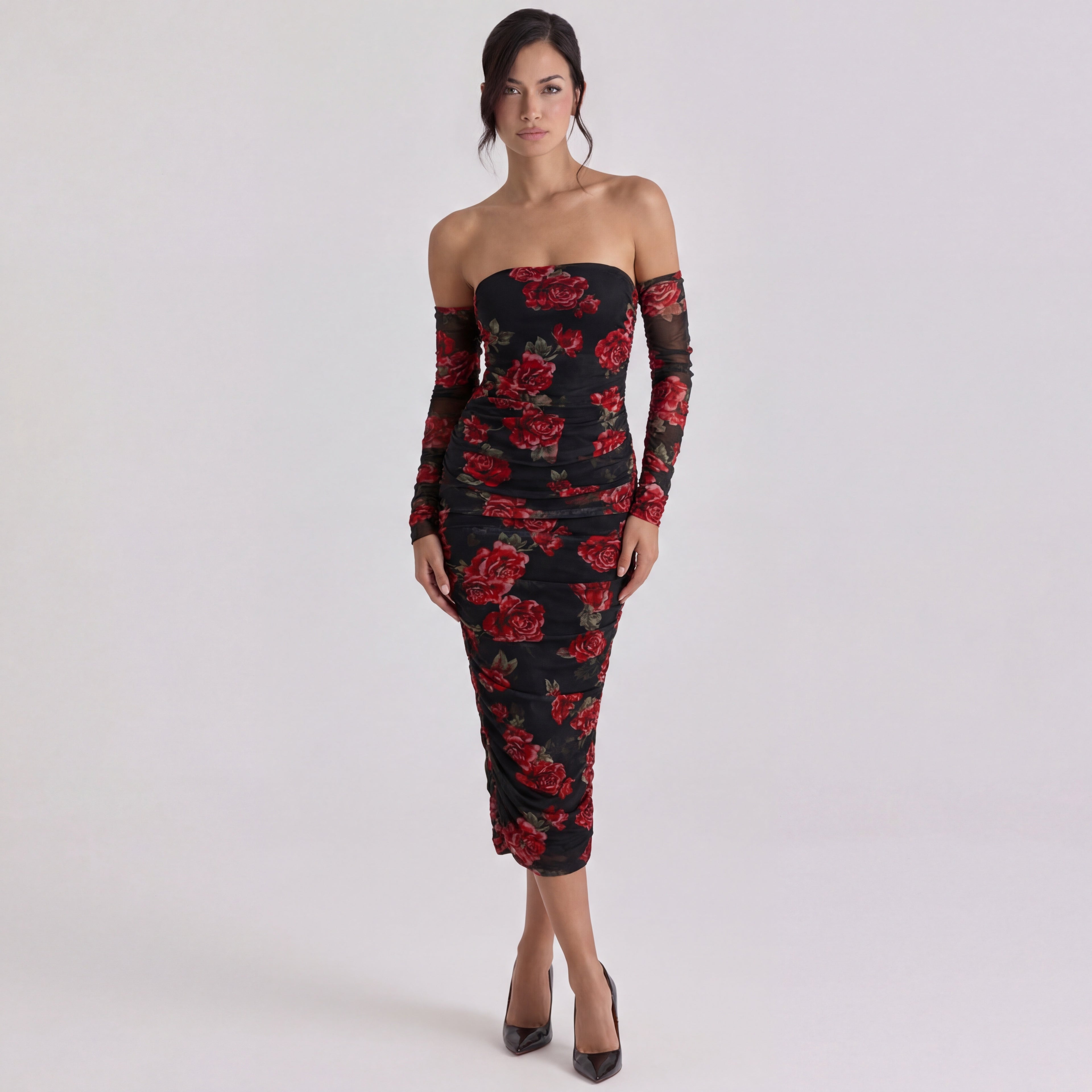 TOULOUSE MIDI MESH DRESS WITH SLEEVES