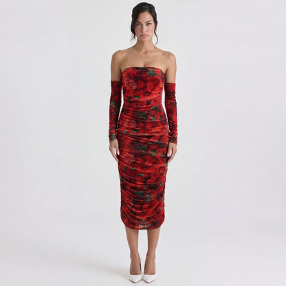 PARIS MIDI MESH DRESS WITH SLEEVES