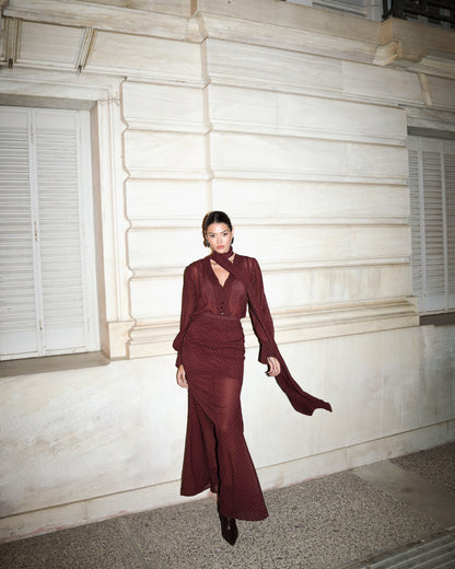 BURGUNDY  POLKA DOTS SHIRT