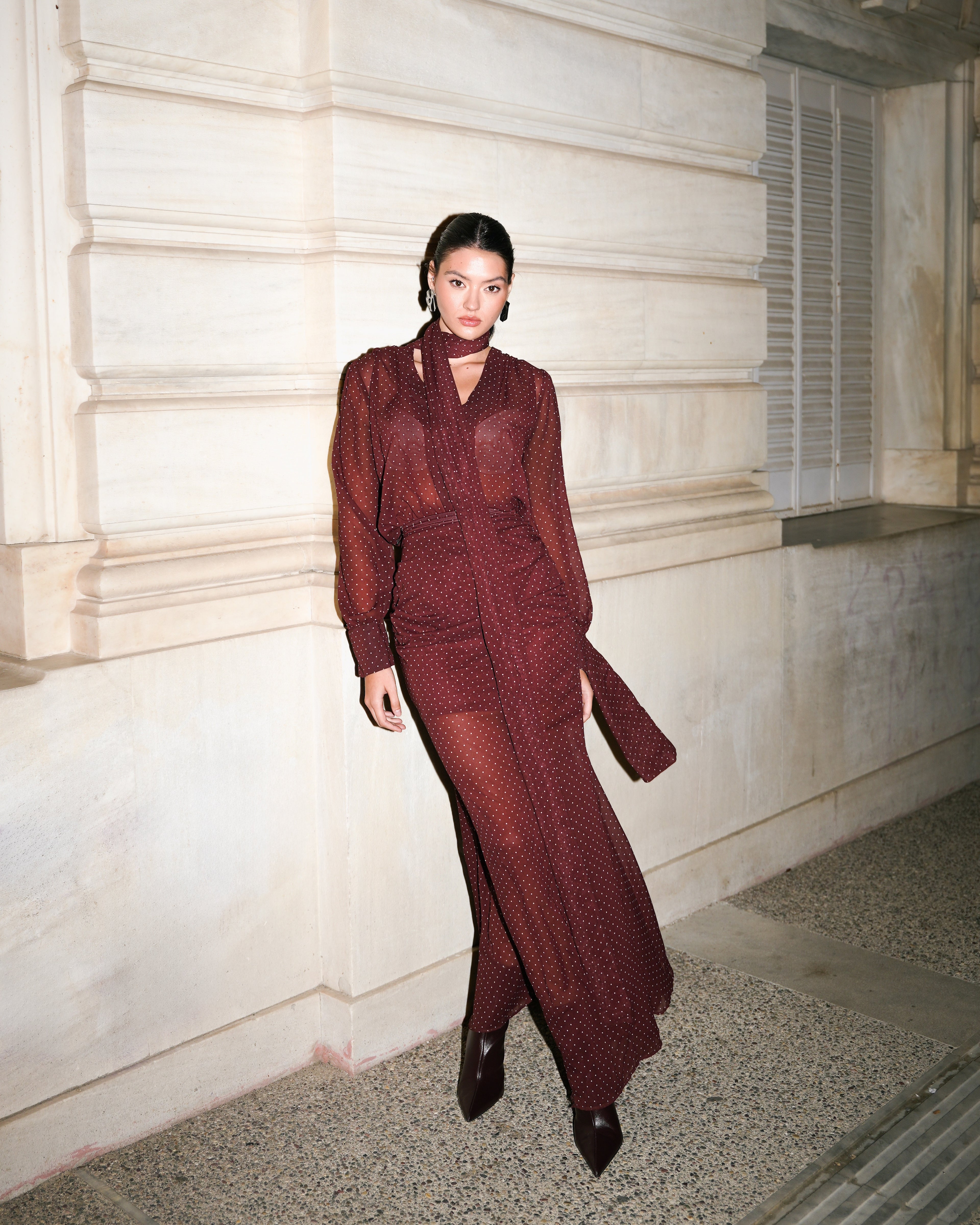 BURGUNDY  POLKA DOTS SHIRT