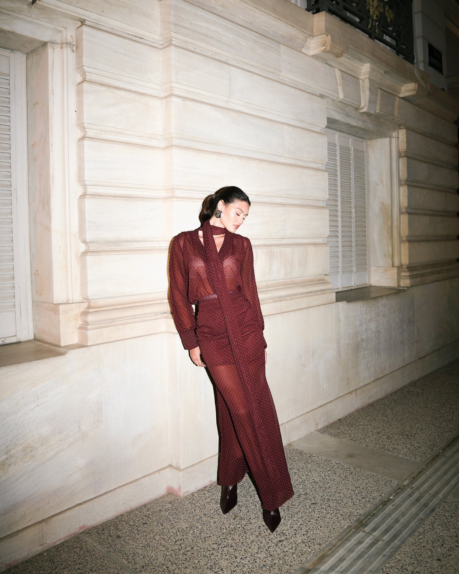 BURGUNDY  POLKA DOTS SHIRT
