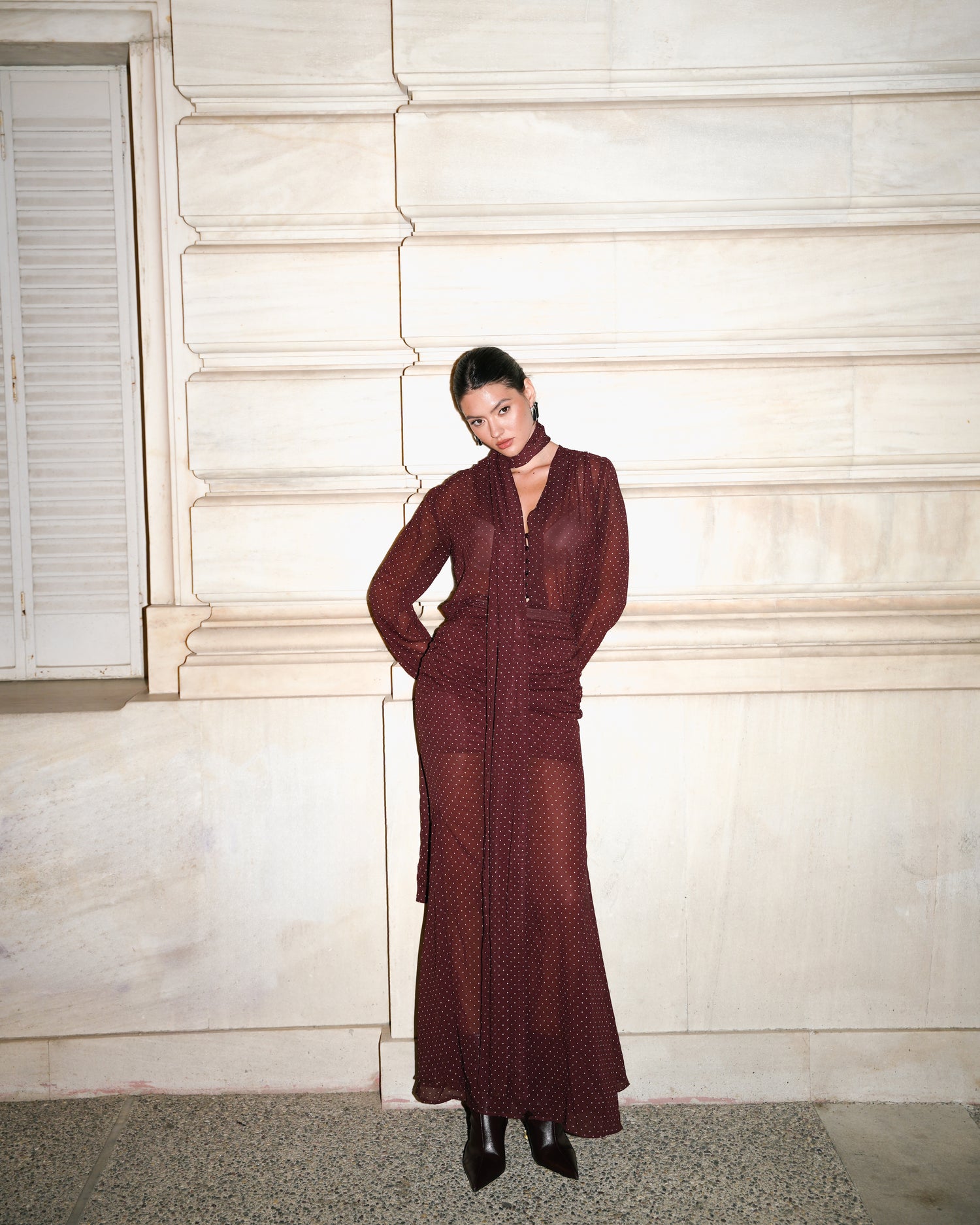 BURGUNDY  POLKA DOTS SHIRT