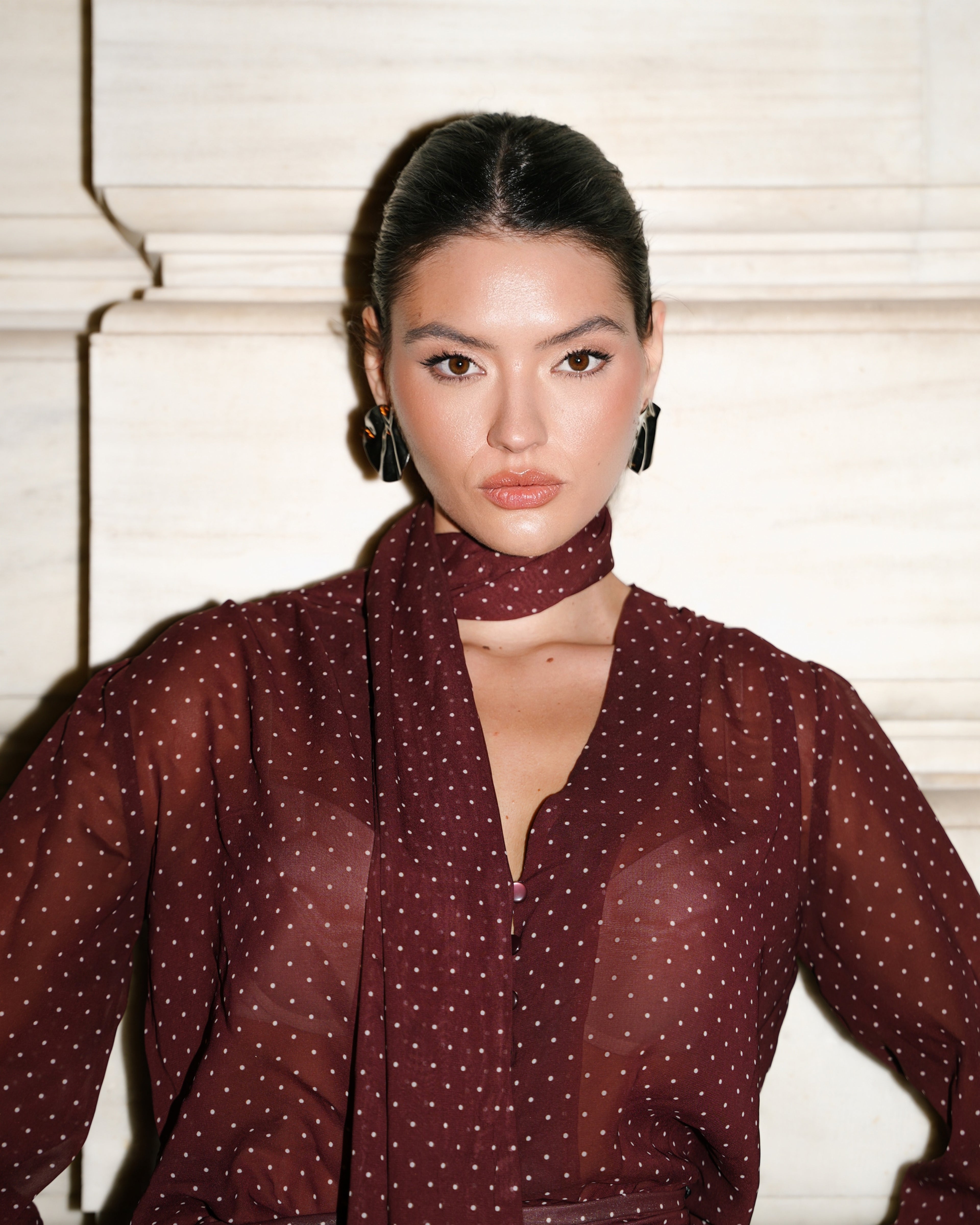 BURGUNDY  POLKA DOTS SHIRT