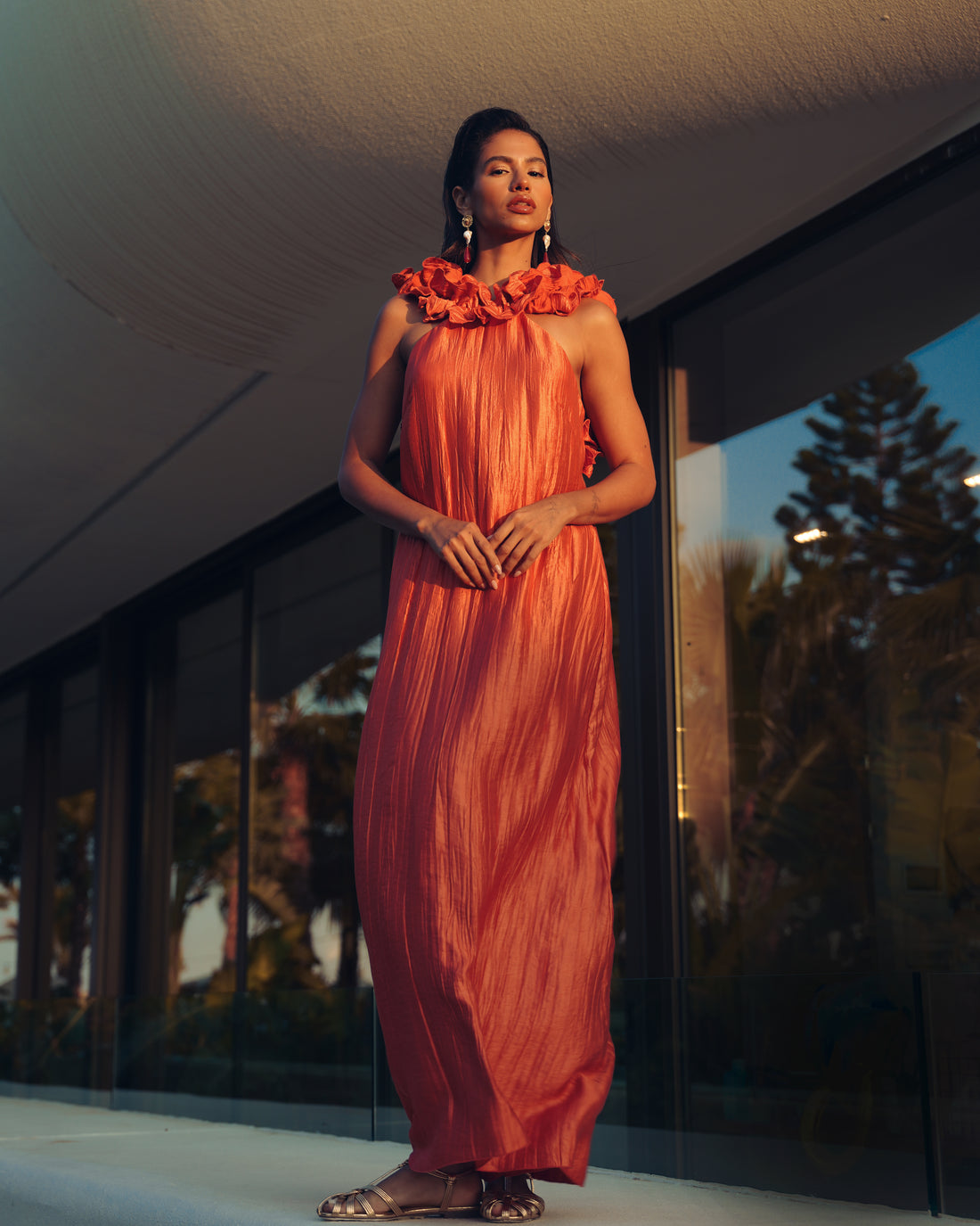 GOLDEN HOUR MAXI SHIMMERING PLEATED DRESS