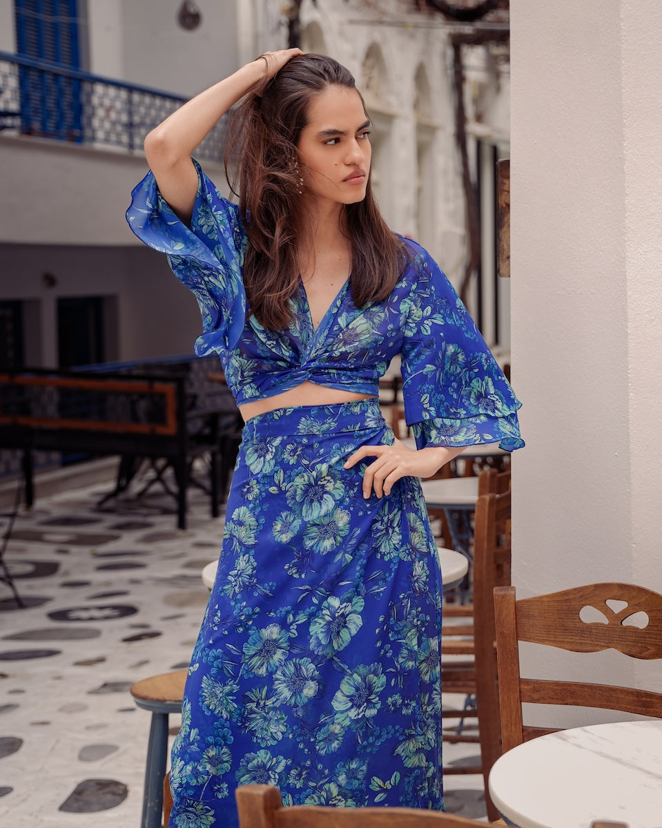 ETHEREAL BLUE MAXI WRAP SKIRT