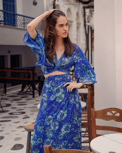 ETHEREAL BLUE MAXI WRAP SKIRT
