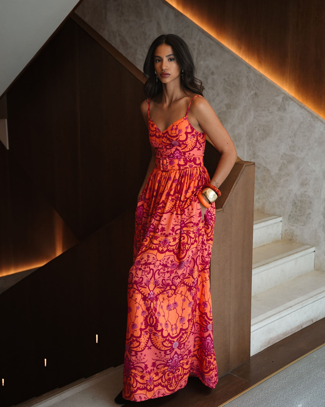 AMBER WAVES 100% VISCOSE MAXI DRESS WITH BELT