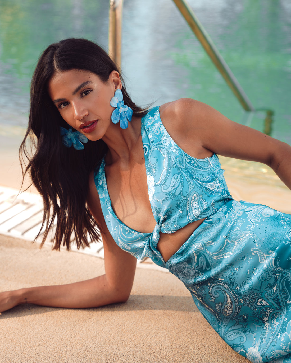 PAISLEY WAVES MIDI SATIN DRESS