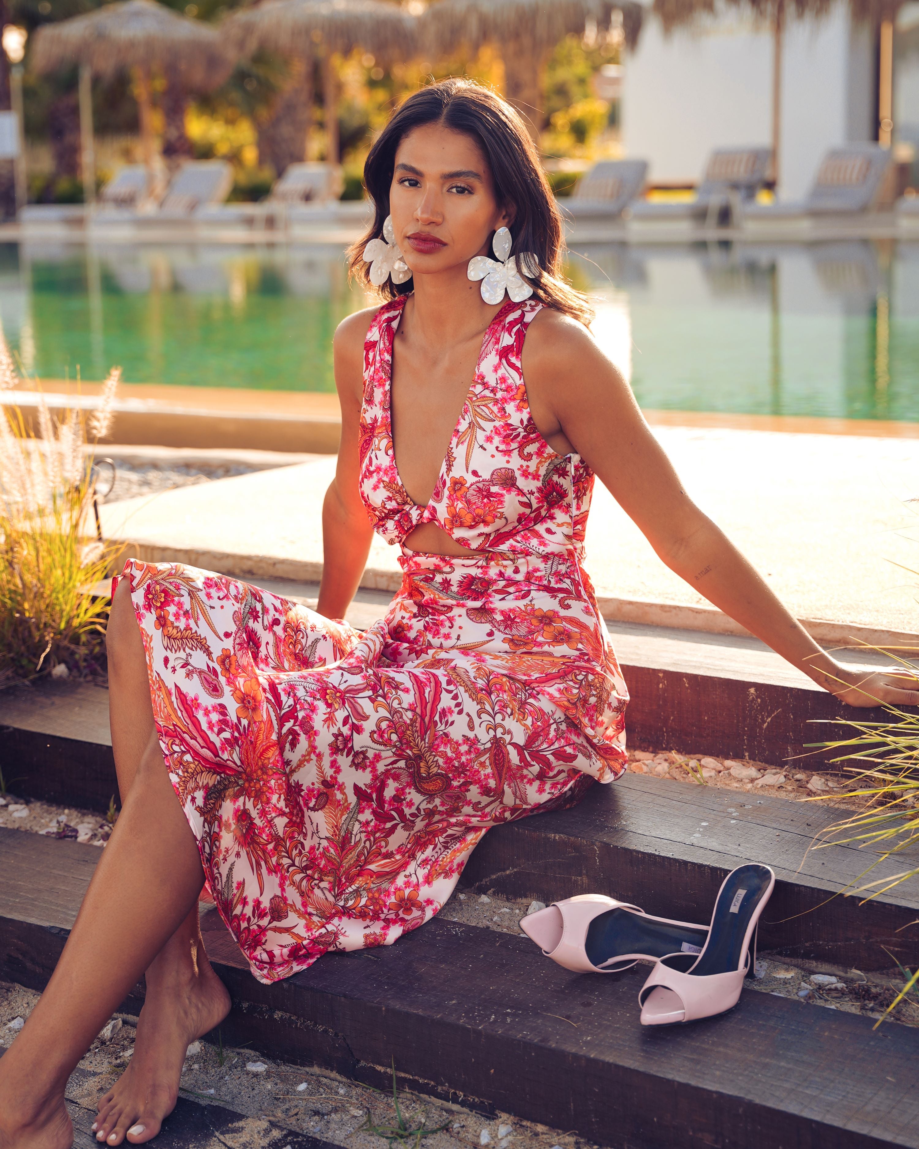 RUSTIC ROMANCE MIDI SATIN DRESS